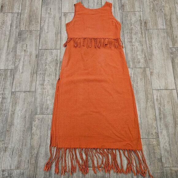 Chintamani Dresses & Skirts - Chintamani Chakruna Raw Cotton Fringe Maxi Dress Women’s XL‎ Ochre Boho Goddess
